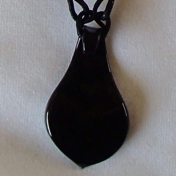 Dichroic Fused Foil Glass Pendant Earrings Handcrafted Set 2 Adjustable Blk Cord - Picture 7 of 8